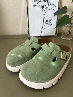 Birkenstock Papillio Green Suede Slip-On Clog with Buckle - Size 37